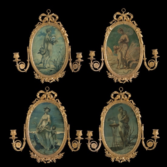 A Fine Set of Hand-Painted & Ormolu Wall Appliques