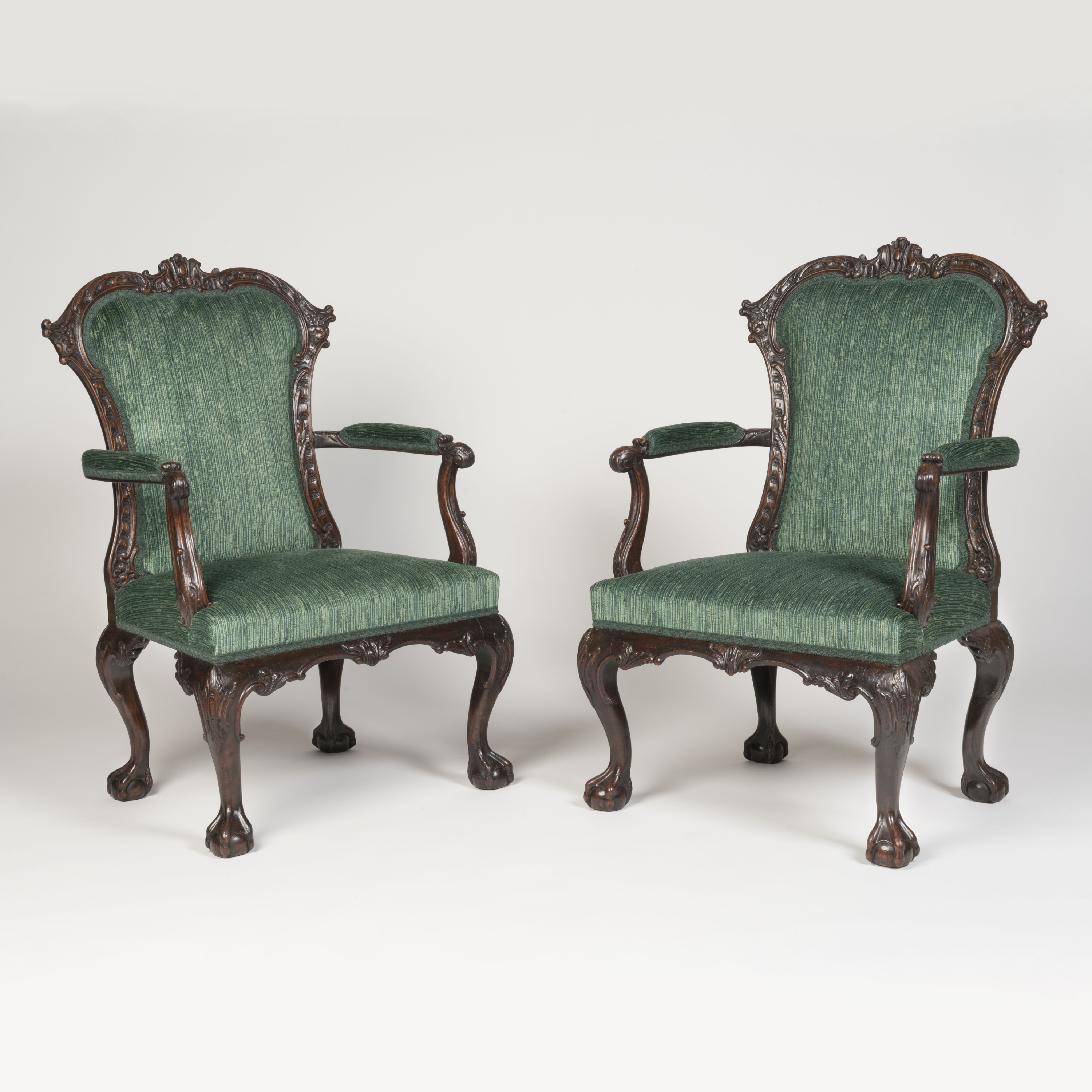 A Pair of Mahogany Chippendale Style Armchairs