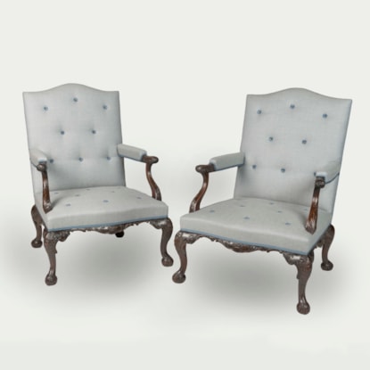 A Pair of Gainsborough Library Armchairs In the George II Style