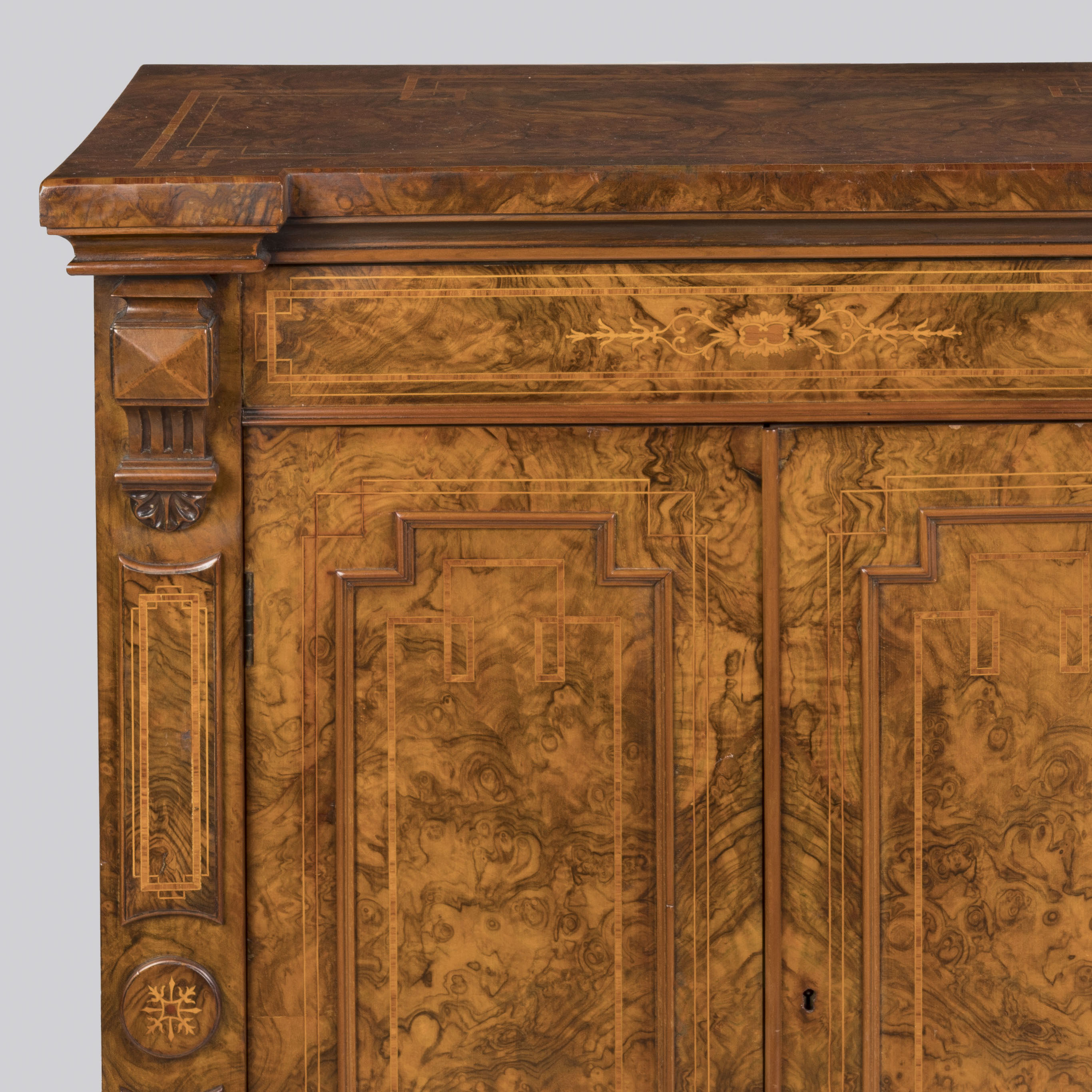 An Elegant Pair of Burr Walnut Side Cabinets