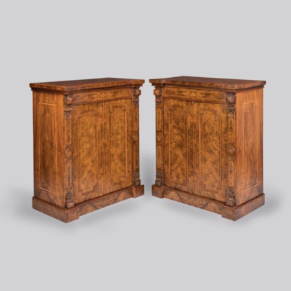An Elegant Pair of Burr Walnut Side Cabinets