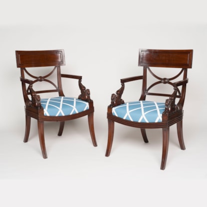 A Pair of Regency Mahogany Armchairs after Thomas Hope