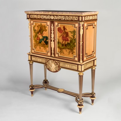 An Exceptional Vernis Martin Cabinet-on-Stand by Henry Dasson
