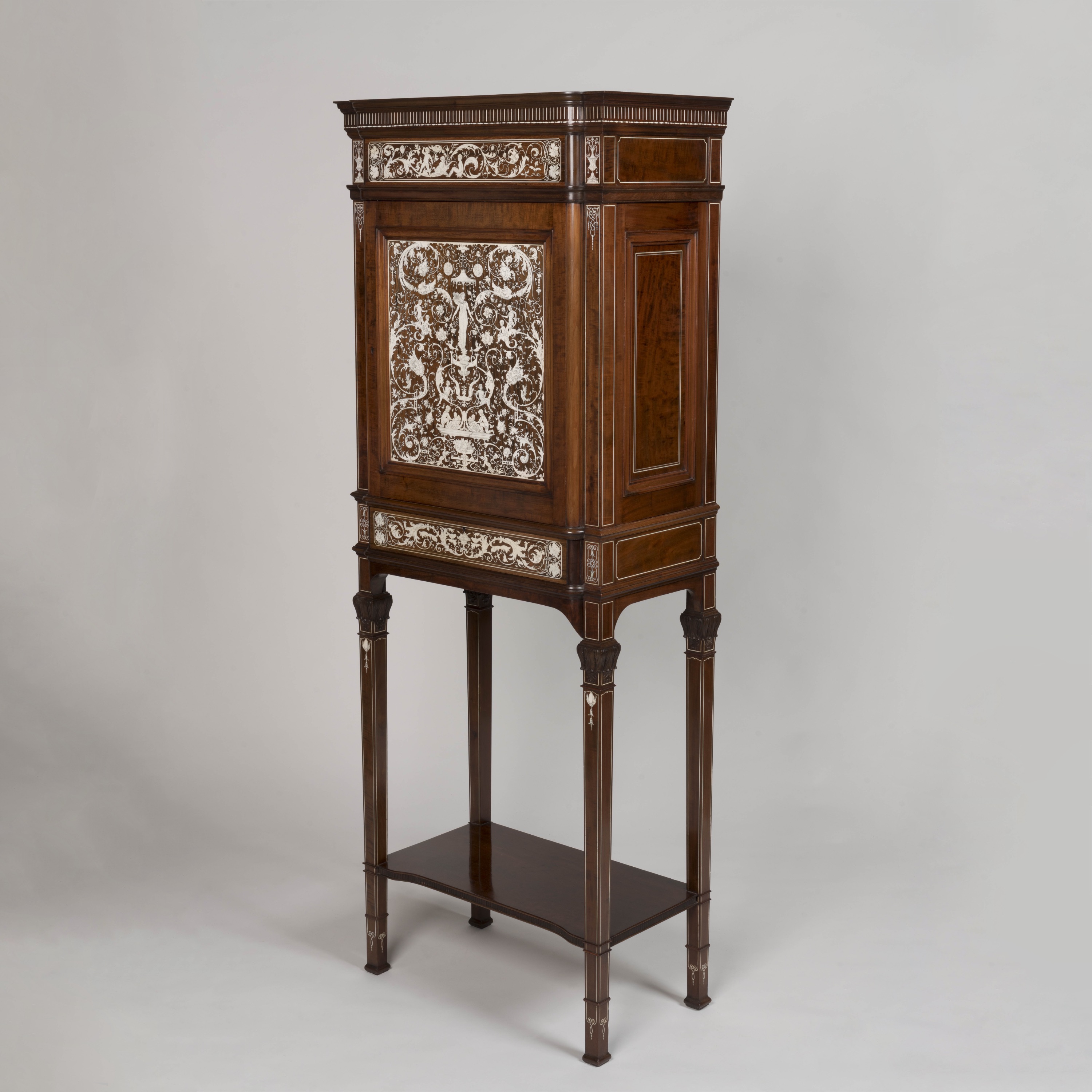 An Exceptional Marquetry Inlaid Cabinet Firmly Attributed to Collinson & Lock