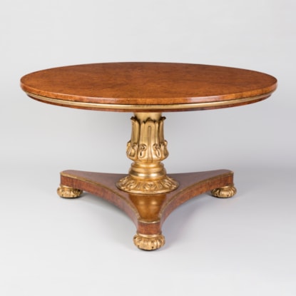 William IV Period Parcel Gilt Burr Elm Centre Table