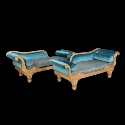 A Very Rare Pair of Giltwood Early Regency Chaises Longues