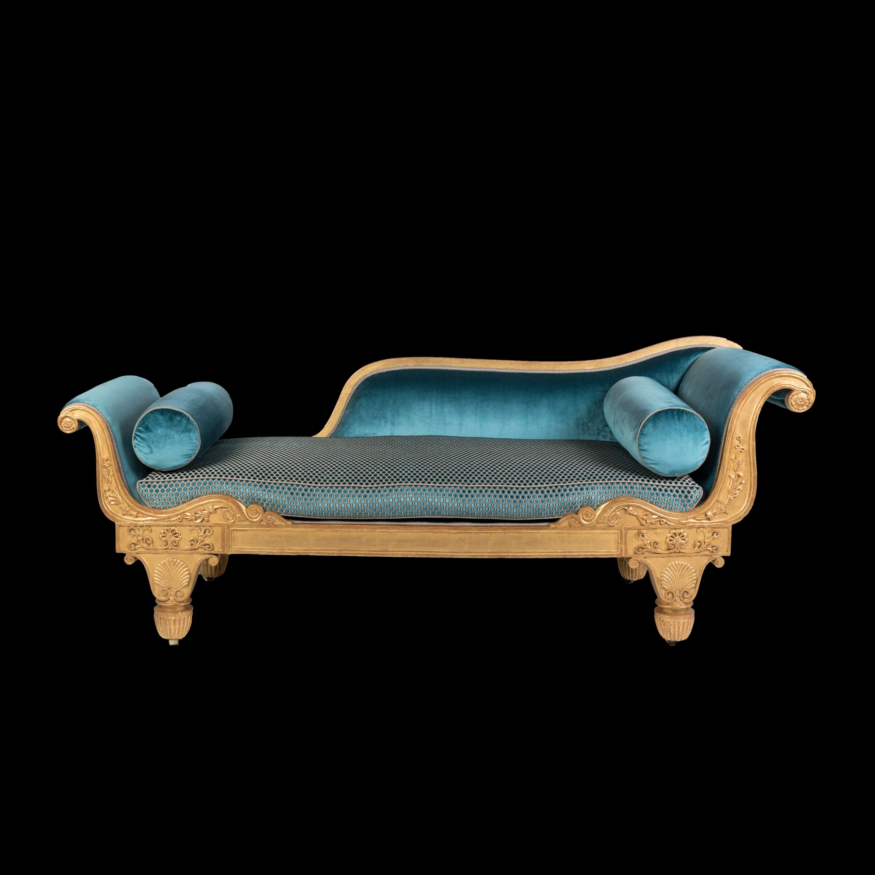 A Very Rare Pair of Giltwood Early Regency Chaises Longues