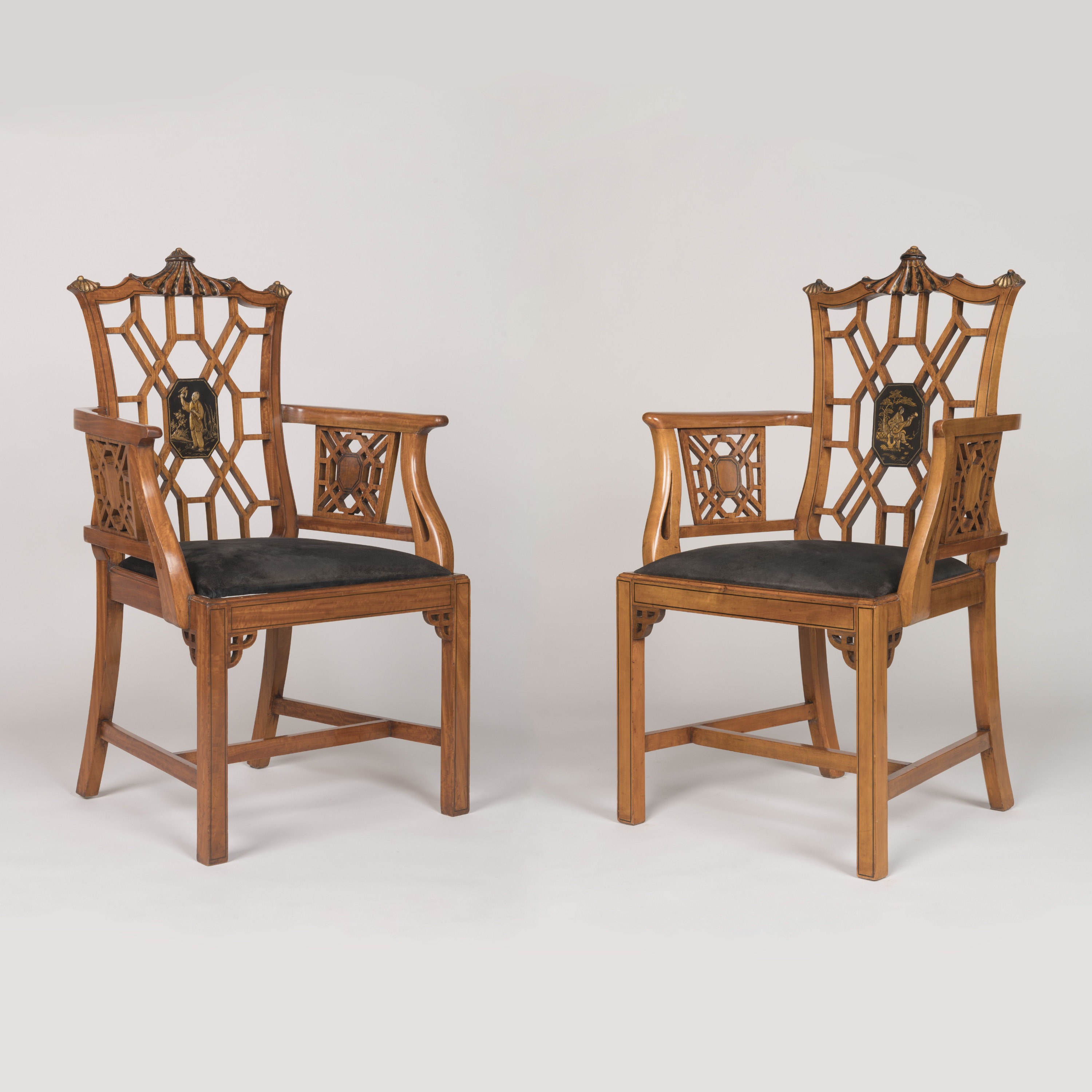 A Good Pair of Chairs in the 'Chinese Chippendale' Manner Attributed to S. Hille & Co