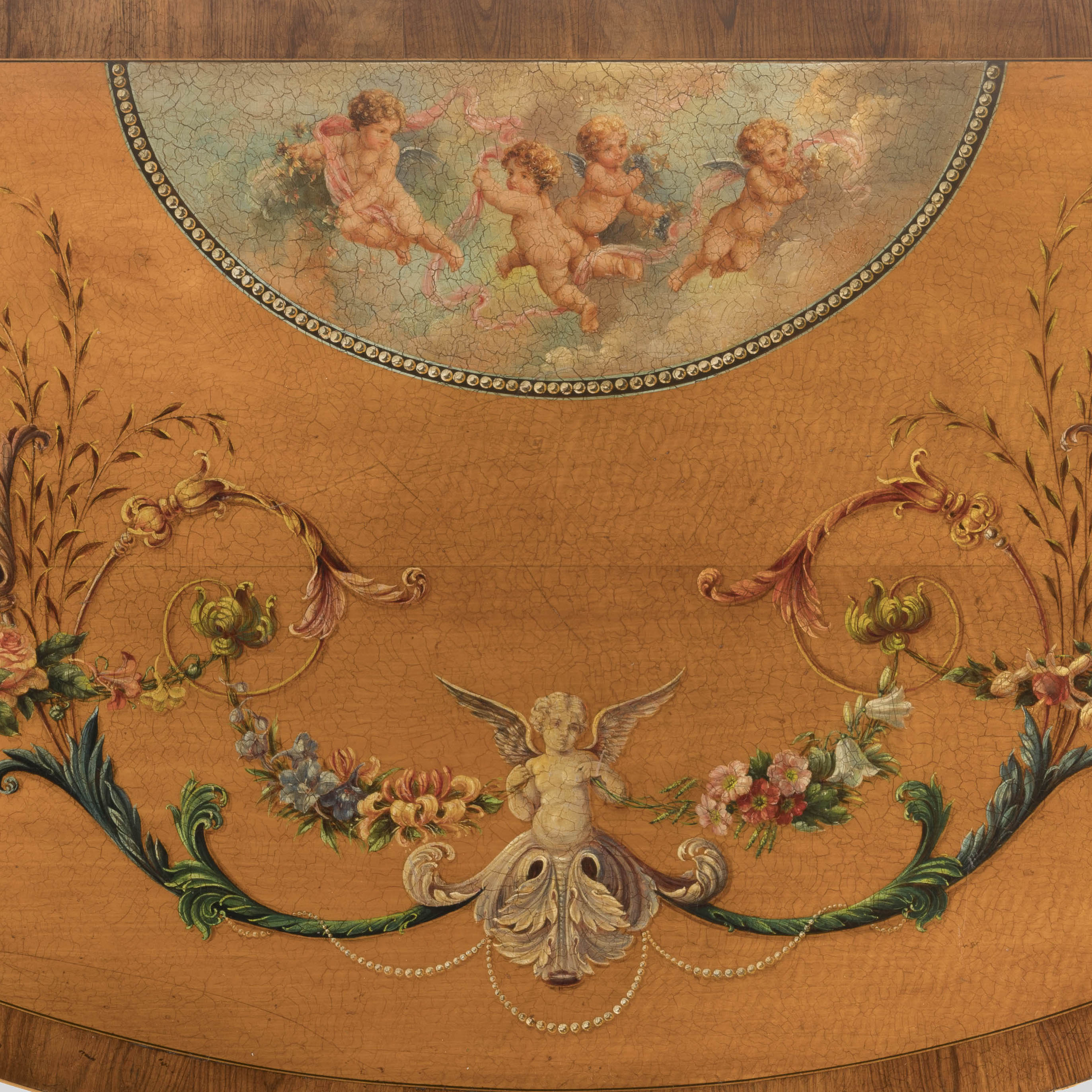 A Painted Satinwood Demilune Commode In the George III Style