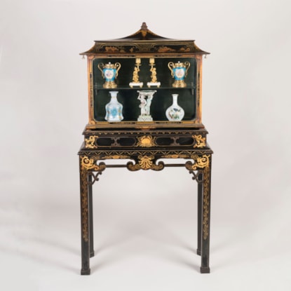 A Petite Chinoiserie Lacquered Display Case Attributed to Hille & Co