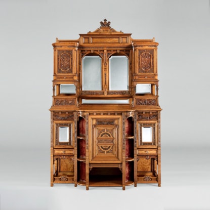 A Magnificently Carved Display Cabinet  Of Exhibition Quality