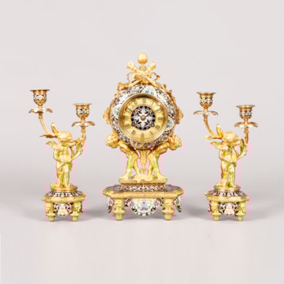A French Mantle Clock Garniture in the Louis XVI Manner