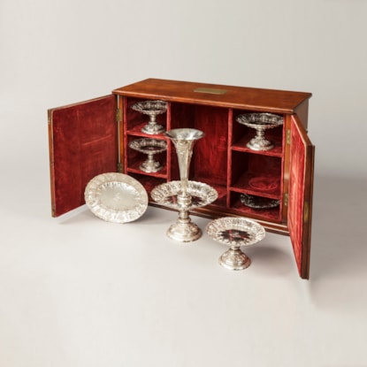 A Fine Sheffield Hall Marked Silver Table Service with Case by Frederick Elkington
