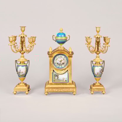 A Good French Mantle Clock Garniture By Charles Oudin, Paris