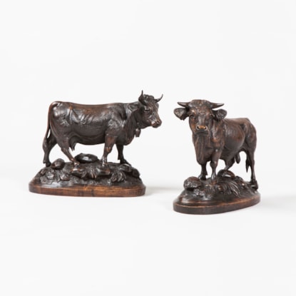 A Pair Black Forest Cattle in the manner of Johann Huggler