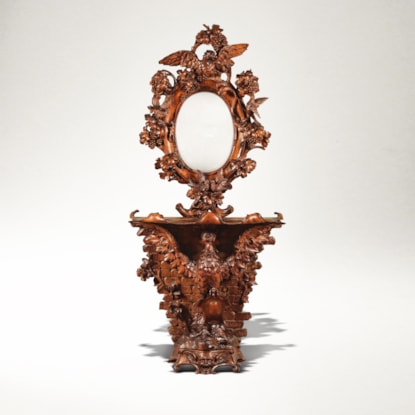 An Italian Carved Walnut Console Table & Mirror