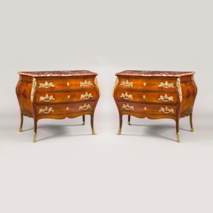 A Pair of French Antique Mahogany & Ormolu Commodes