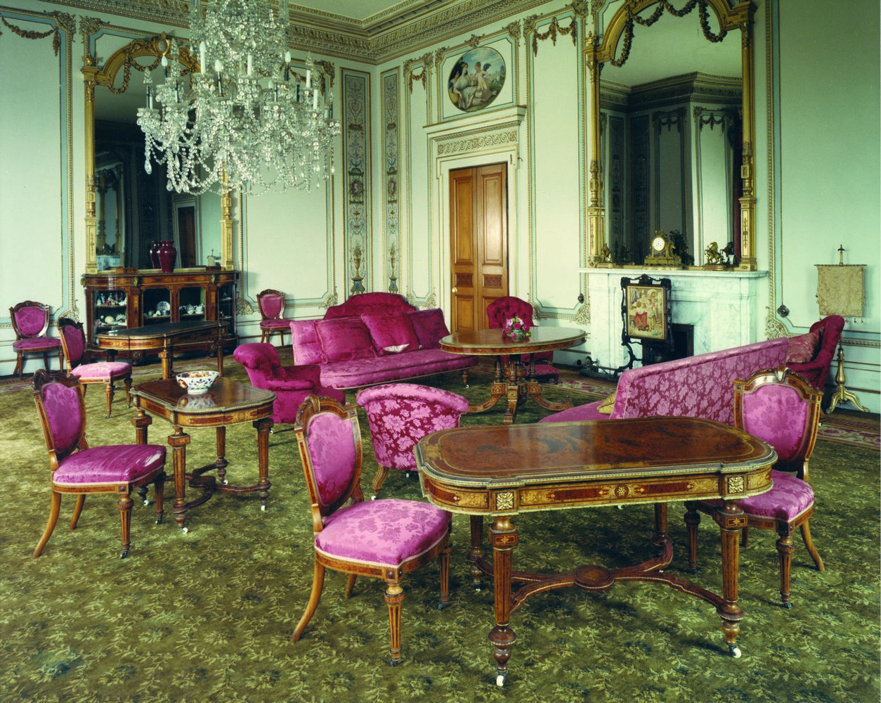 The drawing room at Whitbourne Hall showing the present cabinet in situ.